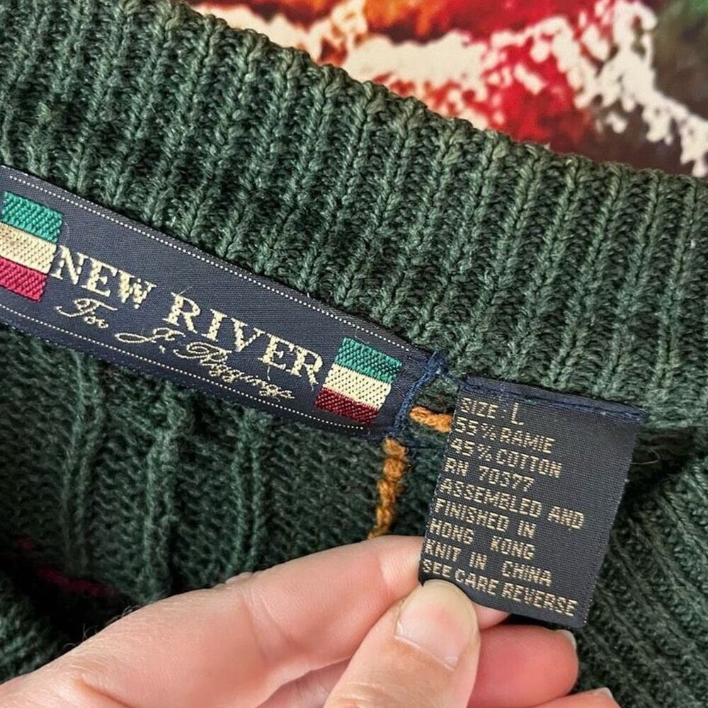 Vintage New River for J. Riggings Cableknit V-Neck Chunky Sweater Size Large - Picture 2 of 5